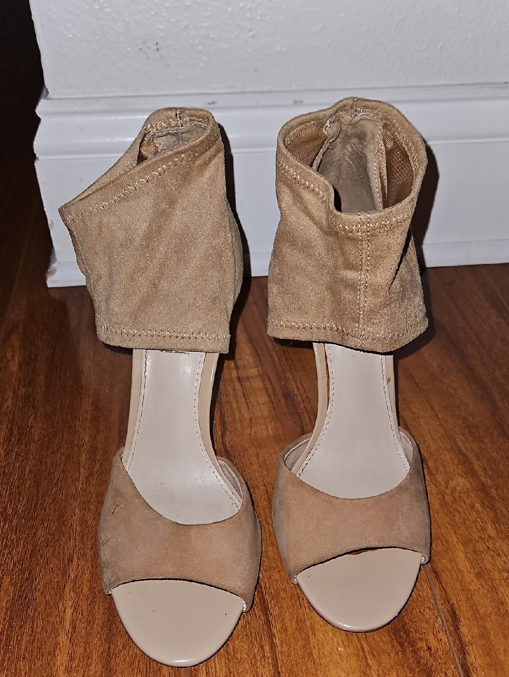 Steve Madden Tan Suede Ankle-Cuff Open-Toe Heels